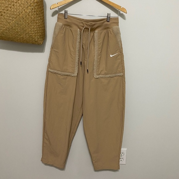 Nike Tan Essential Woven Pants with White Logo - Picture 1 of 7